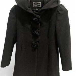 Rothschild Girls Faux Wool Coat with Hood Rosette Snap Closure Size 7/8